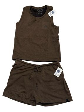 NWT KaiAloha Supply Java 2 Piece Tank Top Shorts Set Brown Size Large Soft Feel